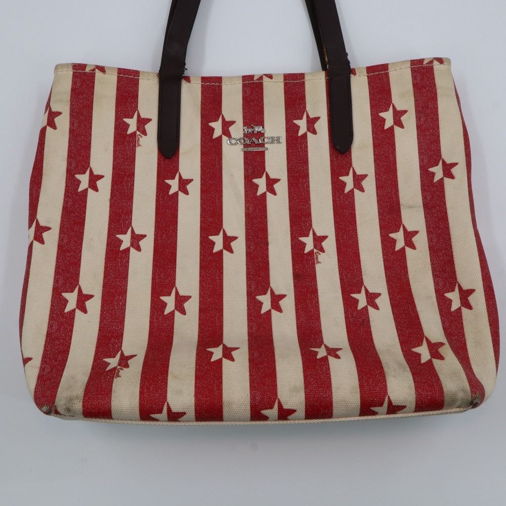 Coach Tote Bag Womens Large Red White Stars Stripes Americana Canvas D2047-1910 - Picture 2 of 15